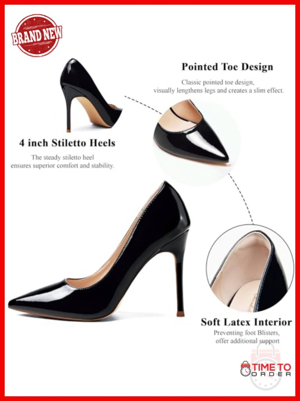 High Heels Pointed Toe Stiletto 4 Inch Slip On Pumps Office Wedding - Picture 5 of 6